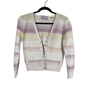 Retro Knit Sweater Parisian M Cream Feminine Coquette Striped Y2K Granny 80s